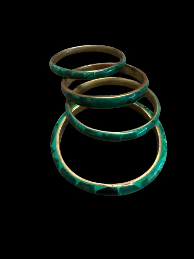 Vintage malachite and brass bangle bracelets, set of four